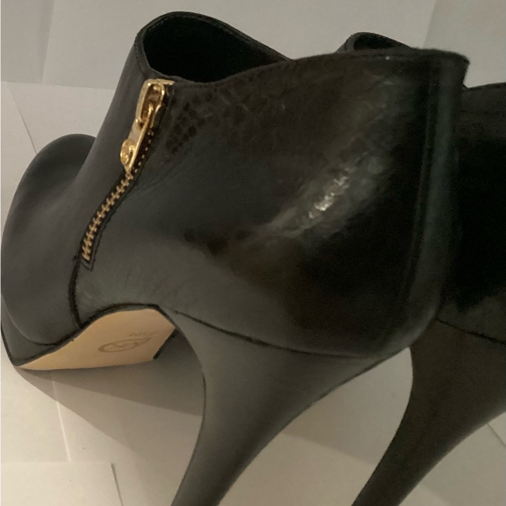 MICHAEL Michael Kors Black Heeled Boots with Gold Zipper